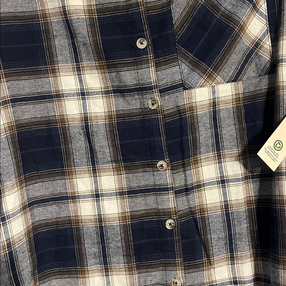 No Boundaries Navy, Brown and White Women’s Plaid Button Down Shirt - Picture 5 of 9